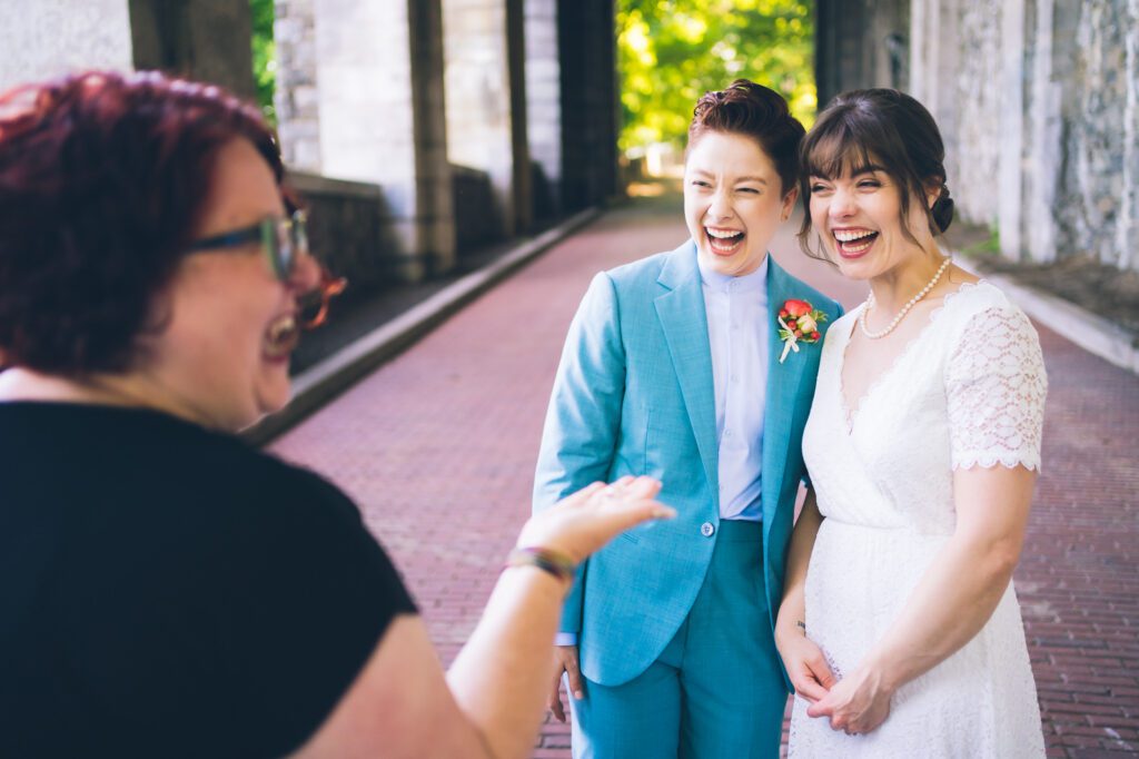 Couple exchanging rings during a beautifully officiated elopement