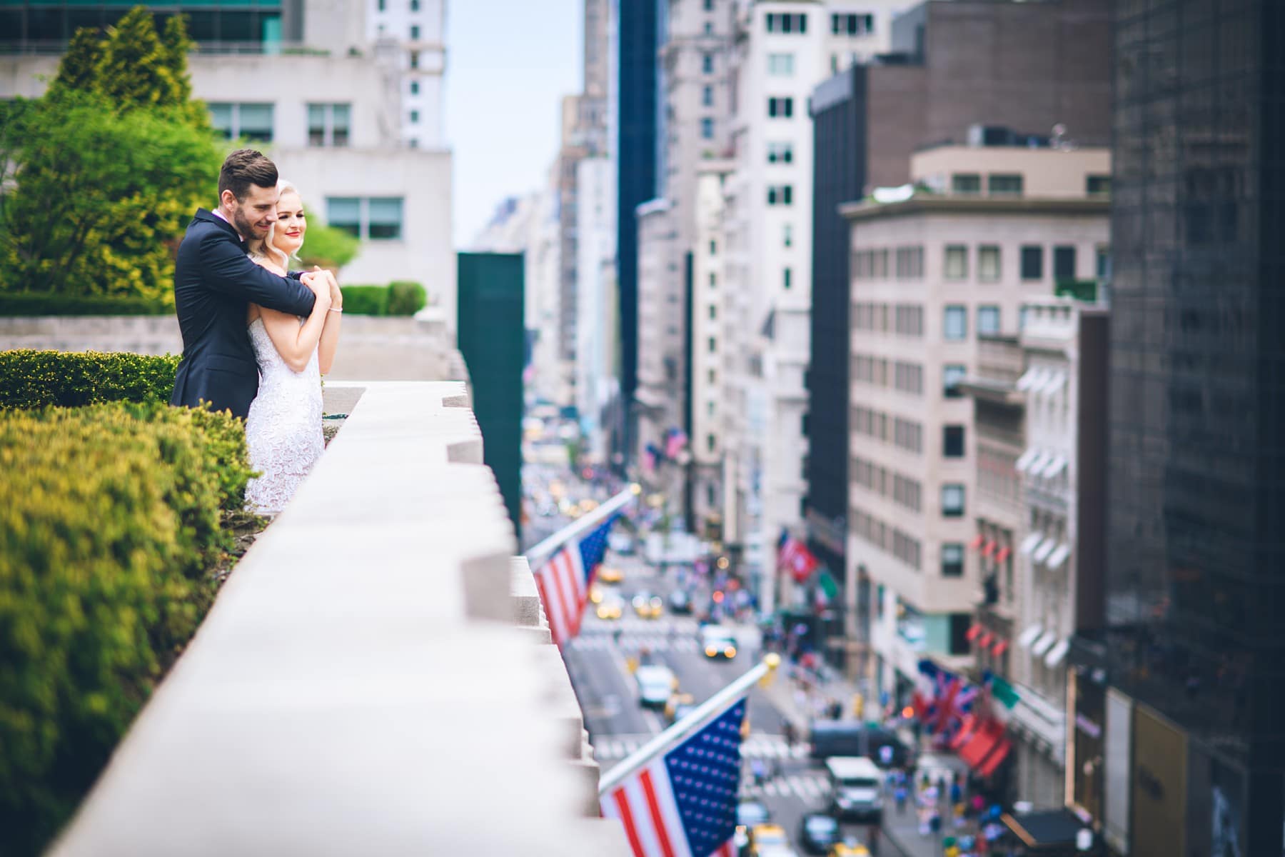 Intimate rooftop elopement at 620 Loft & Garden with NYC street life in the background