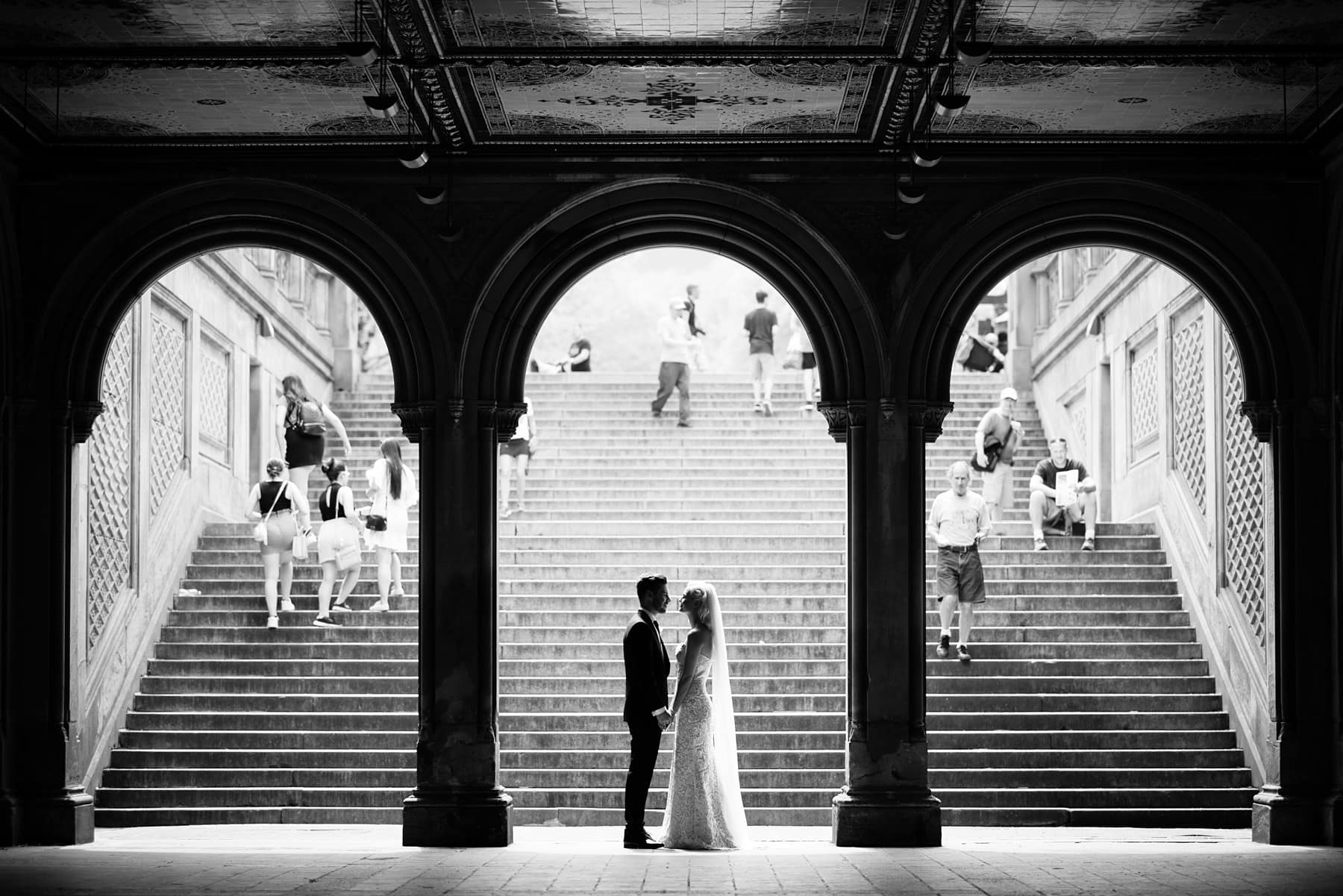 Candid elopement photography with Bethesda Terrace