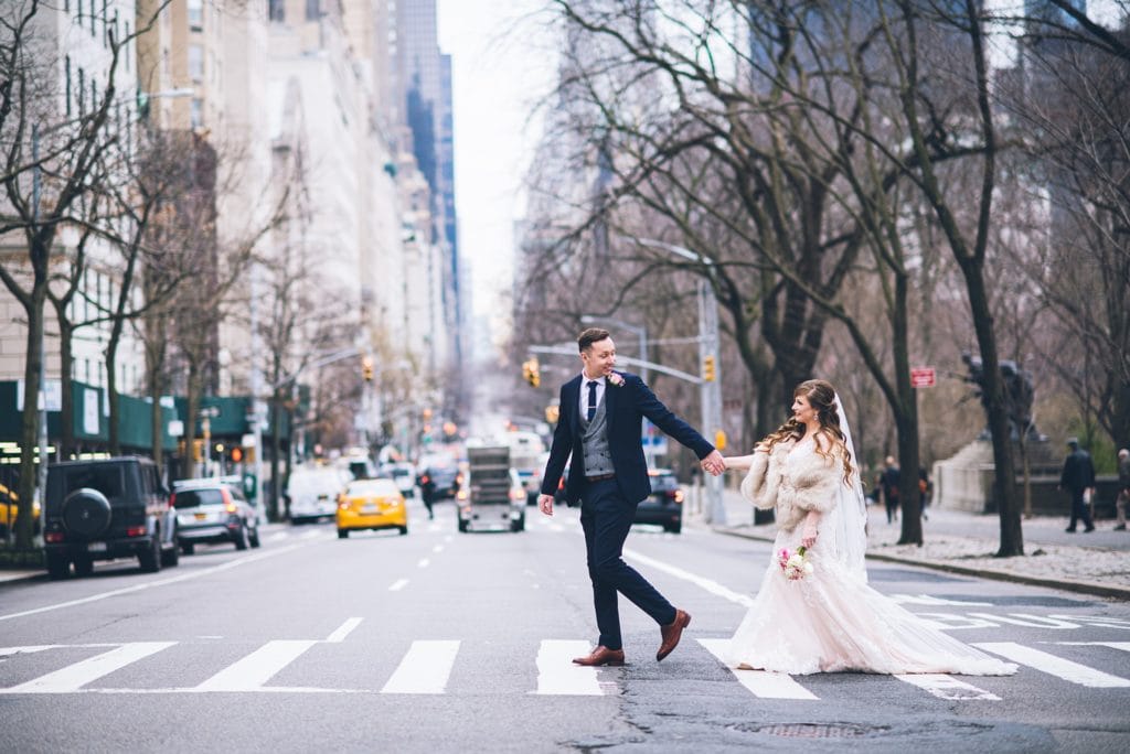 Crossing street with bride and groom, NYC Elopement Photo | Jackie Reinking Elopement Officiant